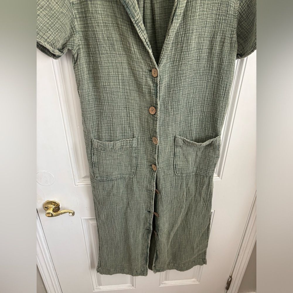 Free People Olive Green Maxi Shirt Dress - Picture 8 of 9